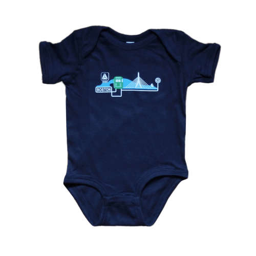 Green Line on the Charles Onesie - Navy
