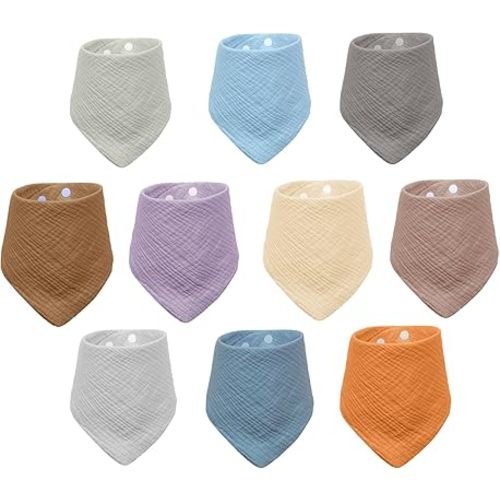 Baby Bibs 10-Pack, Soft Cotton Bandana Drool Bibs for Baby, Absorbent and Adjustable, Ideal for Teething and Drooling, for Girls & Boys, Stylish and Comfortable