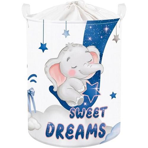 Sleeping Animals Baby Laundry Hamper Collapsible Clothes Kids Storage Basket Large Boys Girls Gift Toy Box Bin for Nursery, Elephant, 63L