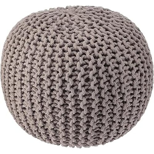 REDEARTH Round Pouf Foot Stool Bean Bag Ottoman - Hand Knitted Boho Pouffe - Home Decor Poof - Stuffed Foot Rest for Living Room - Nursery - Bedroom - Patio (19.5"x19.5"x14") - Taupe