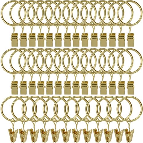 40 Pack Curtain Rings with Clips, Curtain Clip Rings Hooks, Bow Hanger Clips for Hanging Drapery Drapes Bows, Ring 1.26 inch Interior Diameter, Fits up to 1" Rod, Gold