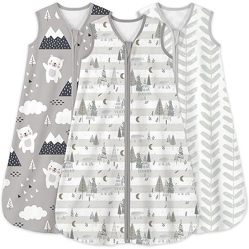 Yoofoss Baby Sleep Sack 6-12 Months 0.5 Tog Wearable Blanket for Baby, 3 Pack 100% Cotton Infant Toddler Sleeping Sack 2-Way Zipper Lightweight Sleepsack