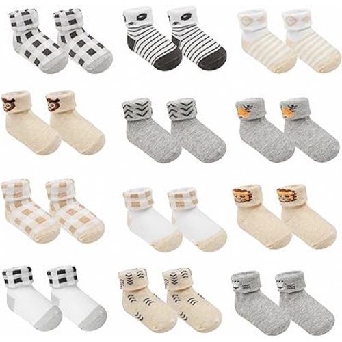 Baby Socks 12 Pairs, Toddler Socks, Newborn Socks, Baby Socks 0-6 Months Boys, Safe Walking Non-Slip Sole, Infant Socks, Baby Girl Socks, Baby Boy Socks.