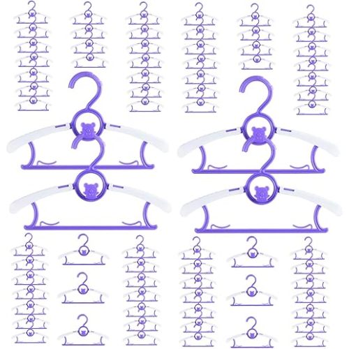 80 Pack Baby Hangers for Closet Plastic Kids Hangers Clothes Space Saving Hangers Non Slip Extendable Baby Hangers for Nursery Toddler Heavy Duty Clothing Hangers Bulk, Purple
