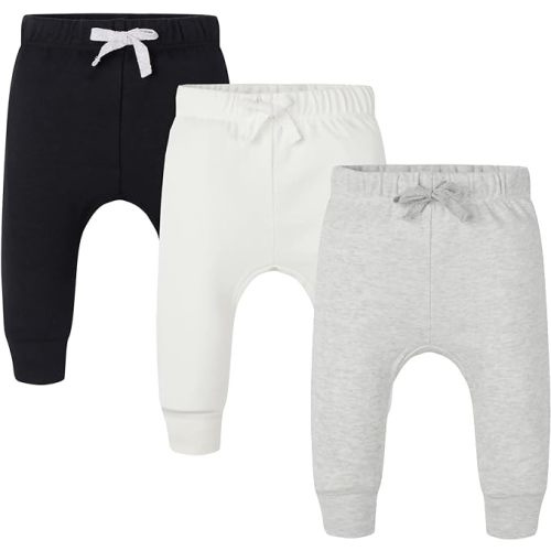 Baby 3 Pack Flexy Pants and Leggings, Infant Boys Girls Tapered Ankle Jogger Pants