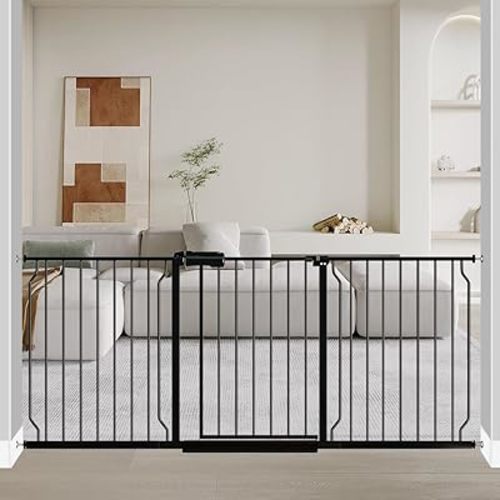 Fairy Baby Extra Wide Baby Gate Black 67-71.5 Inch Wide, Walk Through Pressure Mounted No Drill, Long and Large Tension Gate for Pet and Kids