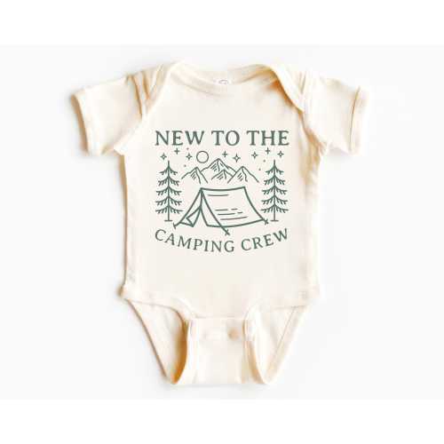 New to the Camping Crew Infant Short, Long Sleeve Bodysuit | Pregnancy Announcement | Baby Shower Gift, Boy Girl | Boho Mountain, Nature