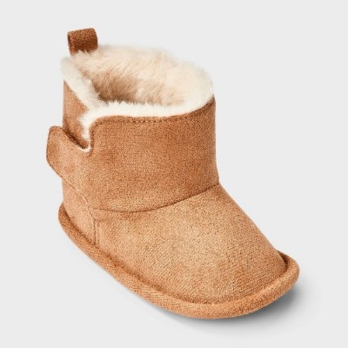 Baby Girls' Suede Plush Booties Crib Shoes - Cat & Jack™ Brown 6-9M