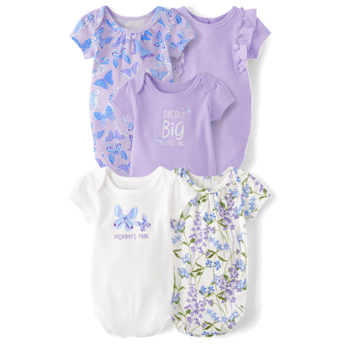 Baby Girls Butterfly Bodysuit 5-Pack - Purple