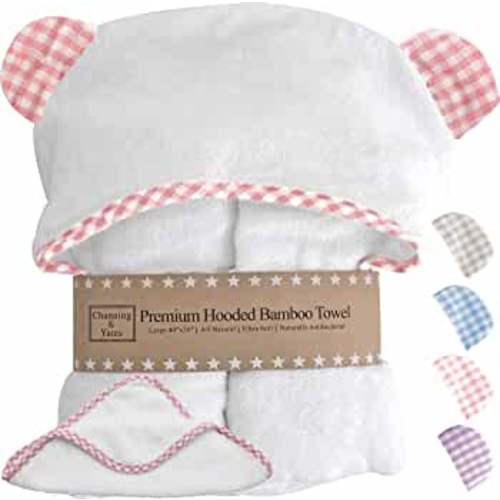 Channing & Yates - Premium Boutique Baby Towels for Girls - Hooded Girl Towel & Washcloth Set - Organic Viscose Made from Bamboo Baby Towels with Hood - Baby Girl Bath Towels (Pink)