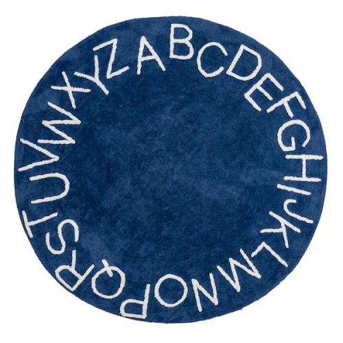 Kids Washable Round Alphabet Rug Navy 4 ft. x 4 ft. Accent Rug