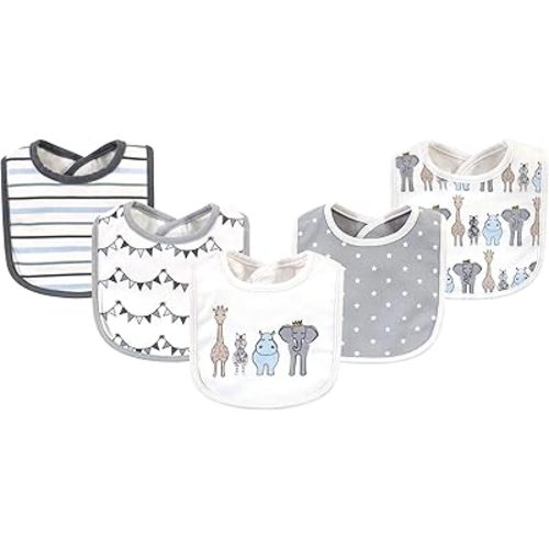 Hudson Baby Unisex Baby Cotton Bibs, Royal Safari, One Size
