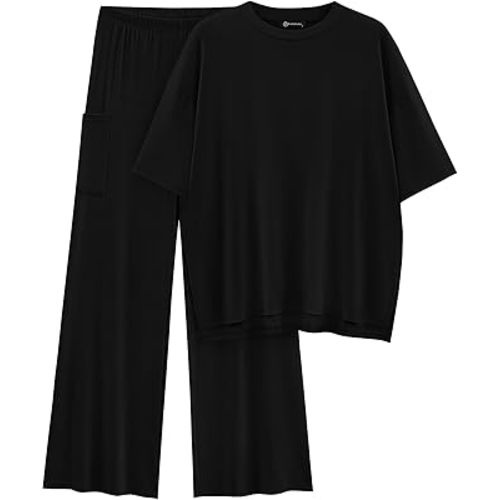 PRETTYGARDEN Women's 2 Piece Outfits Casual Short Sleeve Pullover Tops and Wide Leg Pants Lounge Sets Tracksuits