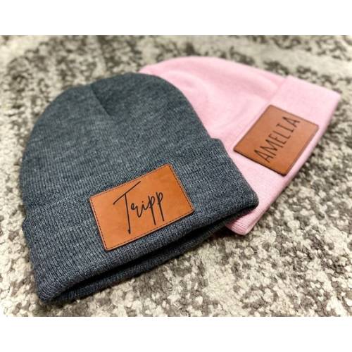 Custom Beanie for Kids Leather Patch Beanies Personalized - Etsy