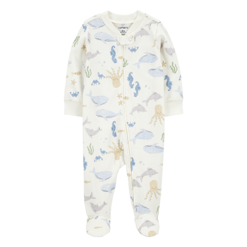 Baby Aquatic Animals Print 2-Way Zip Cotton Sleep & Play Pajamas - Ivory - Carter's | Carter's
