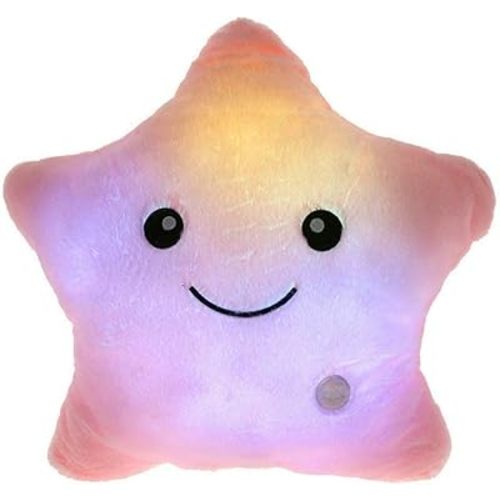 Creative Twinkle Glowing Stars Shape Plush Throw Pillow, LED Night Light Pillow Cushions Stuffed Toys Gifts for Kids, Christmas (Pink)