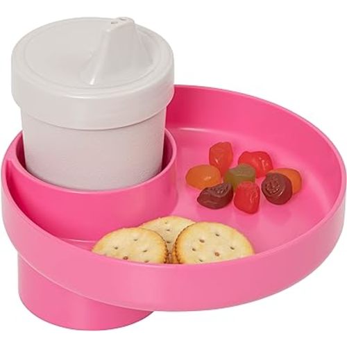 Travel Tray Easily Convert Your Current Cup Holder to a Tray and Cup Holder for use with Car Seats, Booster,Stroller and Anywhere You Have a Cup Holder! Hot Pink, Round - USA Made
