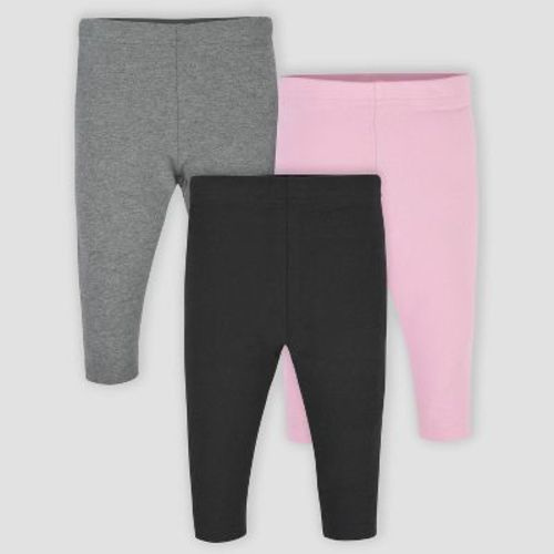 Gerber Baby Girls' 3pk Leggings - Black/Pink/Gray Newborn: Cotton Knit Slim Fit Pants