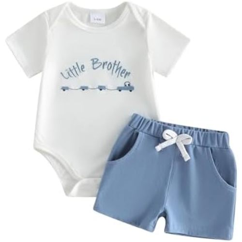 Little Brother Big Brother Matching Outfit Short Sleeve Romper/T-Shirt+ Solid Shorts Summer 2PCS Clothes Set