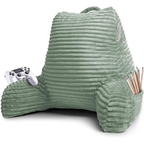 Clara Clark Reading Pillow for Bed Adult – Back Pillow for Sitting in Bed, Standard Bed Pillows for Sitting Up in Bed, Foam Bed Chair Pillow, Sage Green Bed Rest Pillow