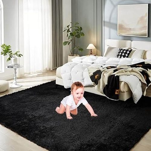 Floralux Living Room Rugs 8x10, Black, Rugs for Bedroom Large Shag Area Rug Carpets, Ultra Soft Shaggy Fluffy Carpet