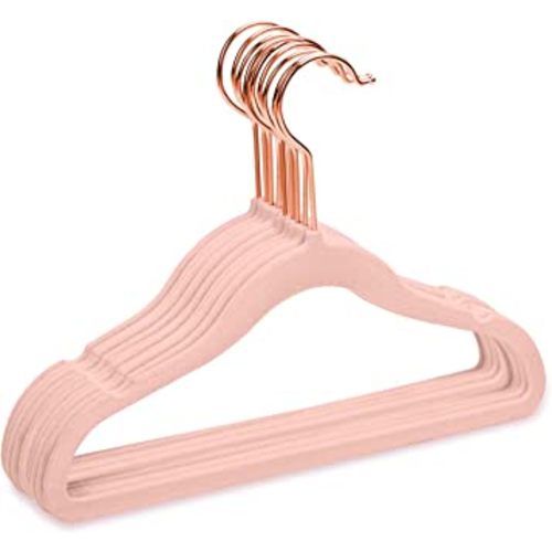 MIZGI Premium Kids Velvet Hangers (Pack of 50) with Copper/Rose Gold Hooks,Space Saving Ultra Thin,Non Slip Baby Hangers for Children's Skirt Dress Pants,Clothes Hangers(Blush Pink)