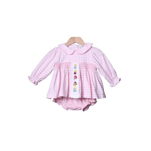 Smocked French Knot Gingham Princess Bloomer Set