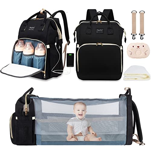 8 in 1 Diaper Baby Bag with Changing Station, Foldable Bassinet, Unique Mosquito Net and USB Charge Port……