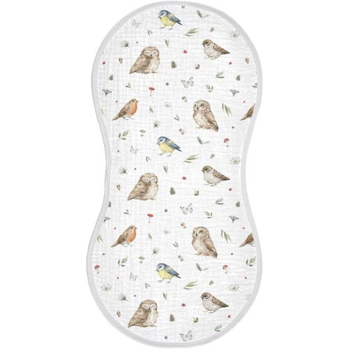 vvfelixl Muslin Burp Cloths Owl Sparrow Robin Birds Baby Washcloths for Baby Girl Boys 2 Pack White