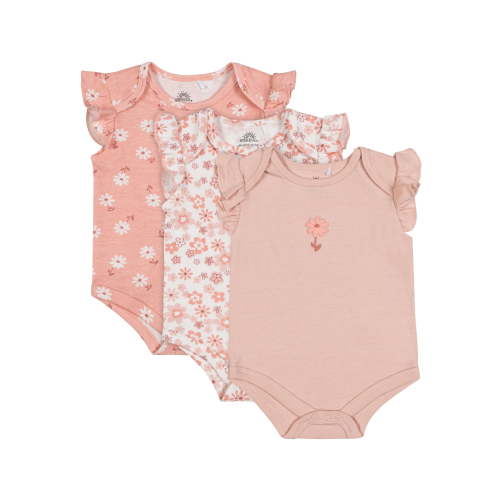 Wonderluxe Baby Girls' Short Sleeve Bodysuits, 3-Pack, Sizes 0-3M-6-9M