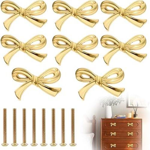 8 Pcs Bow Shaped Cabinet Handle Zinc Alloy Bow Shape Cabinets Knobs with Screws Bow Tie Dresser Knobs Bow Shaped Drawer Cupboard Pulls Suitable for Wardrobe Drawers Storage Cabinets Bookcases (8-PCS)