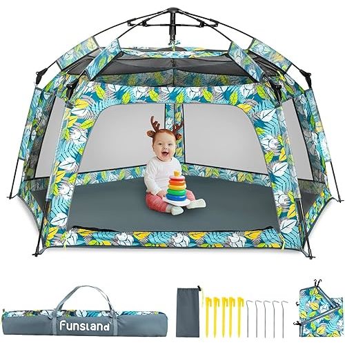 Baby Playpen Pop-up Tent - Outdoor & Indoor Play Tent for Beach with Canopy Travel Bag Portable Play Yard for Babies & Toddlers (Forest)