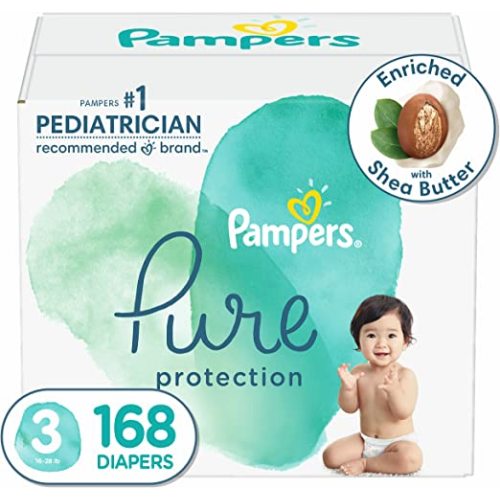Diapers Size 3, 168 Count - Pampers Pure Protection Disposable Baby Diapers, Hypoallergenic and Unscented Protection (Packaging & Prints May Vary)