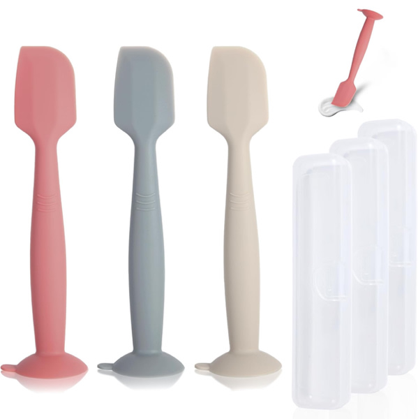 Diaper Spatula with Case, 3 Pack Baby Diaper Cream spatulas with 3 Storage Boxes, Soft Silicone Diaper Cream Applicator Butt Paste Spatula with Suction Base Full Size