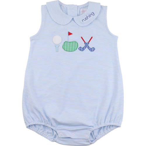 Blue Stripe Knit Applique Golf Bubble