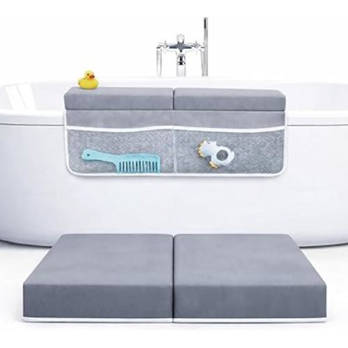 Rylor Premium Baby Bath Kneeler Mat & Elbow Rest Pad Set – Comfortable Bath Kneeler and Elbow Kneeling Rest Pad for Parents, Extra Long 26'', 2.4'' Thick, Non-Slip Support for Easy Bath Time (Grey)