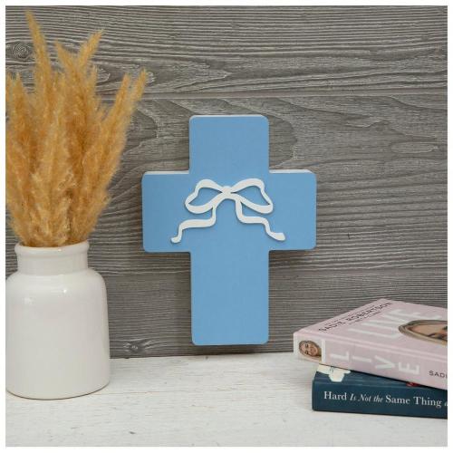 Cross With Bow Wood Wall Decor