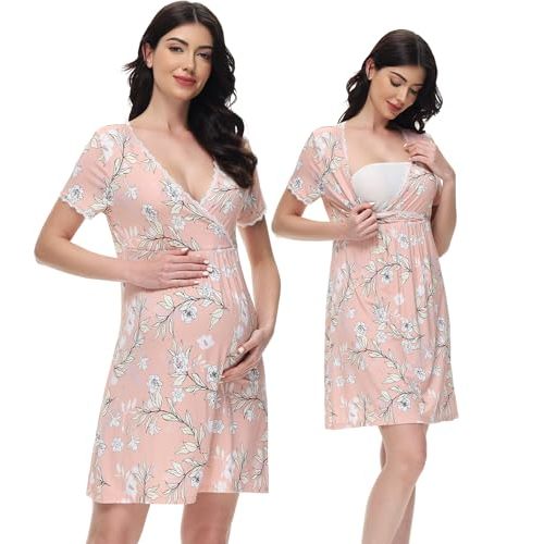 WiWi Soft Viscose from Bamboo 3 in 1 Maternity/Delivery/Nursing Labor Nightgowns Breastfeeding Sleep Shirt Gowns S-XXL