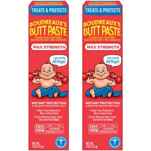 Boudreaux's Butt Paste Diaper Rash Ointment - Maximum Strength - Contains 40% Zinc Oxide - Paraben and Preservative-Free - 4oz (2 Pack)