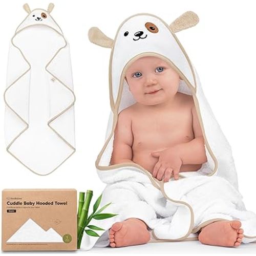 KeaBabies Hooded Baby Towel for Newborn - Viscose Derived from Bamboo Large Baby Bath Towels with Hood for Boys, Girls, Toddler, Extra Absorbent & Soft Newborn Bath Essentials (Dog, Regular)