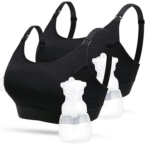 Lupantte Hands Free Pumping Bra for Women 2 Pack, Supportive Comfortable Breast Pump Bra with Pads, All Day Wear Pumping and Nursing Bra in One Breast Pump for Medela, Spectra, Momcozy, etc. (Large)