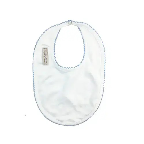 Bellyful Bib - Worth Avenue White With Buckhead Blue Picot Trim