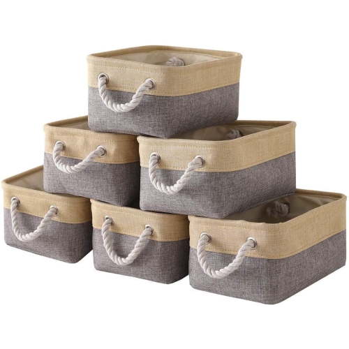 Tegance Storage Baskets for Organizing - 11.8x7.8x5.2 inch Small 6 Pack Storage Bins for Shelve, Farbic Storage cubes Organizer for Baby Toys Nursery (Gold Grey)