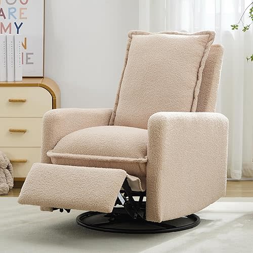 FANYE Modern Living Room Lounge Reclining Chair Boucle Upholstered Glider Rocker Recliner Manual Adjustable Armchair with Footrest Pedal for Bedroom/Office Home Theater