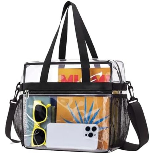 Lyingflat Clear Bag for Stadium Events Founctional 12x6x12 Stadium Approved Clear Tote Bag with Adjustable & Detachable Strap