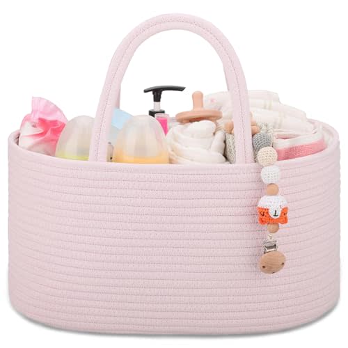 COMSE Baby Diaper Caddy Organizer, Diaper Basket, Baby Car Organizer, Diaper Change Organizer, Gift Baskets Empty, Baby Shower Gifts Newborn Essentials Registry Must Have, Light pink