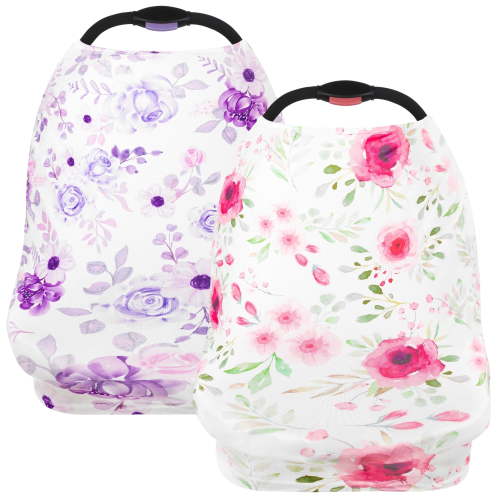 MALLMALL6 2Pcs Car Seat Covers for Babies Floral Pattern Infant Car Seat Canopy Unisex
