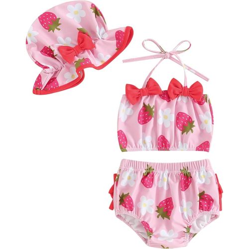 Toddler Baby Girl Swimsuit Two-Piece Bathing Suit Mermaid Bikini Top Trunks Shorts Bathing Suit with Sun Hat