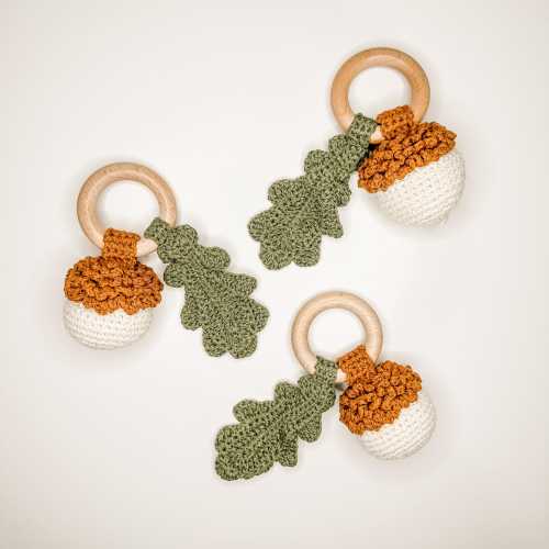 Handmade Crochet Acorn Rattle Teether