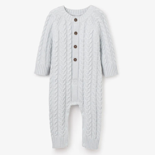 Pale Blue Horseshoe Cable Knit Baby Jumpsuit – Elegant Baby